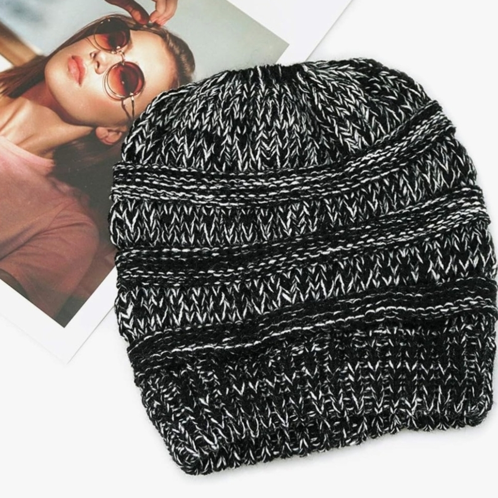 Stylish Black and White Knit  Ponytail Beanie Hat(all 3 For $15)
